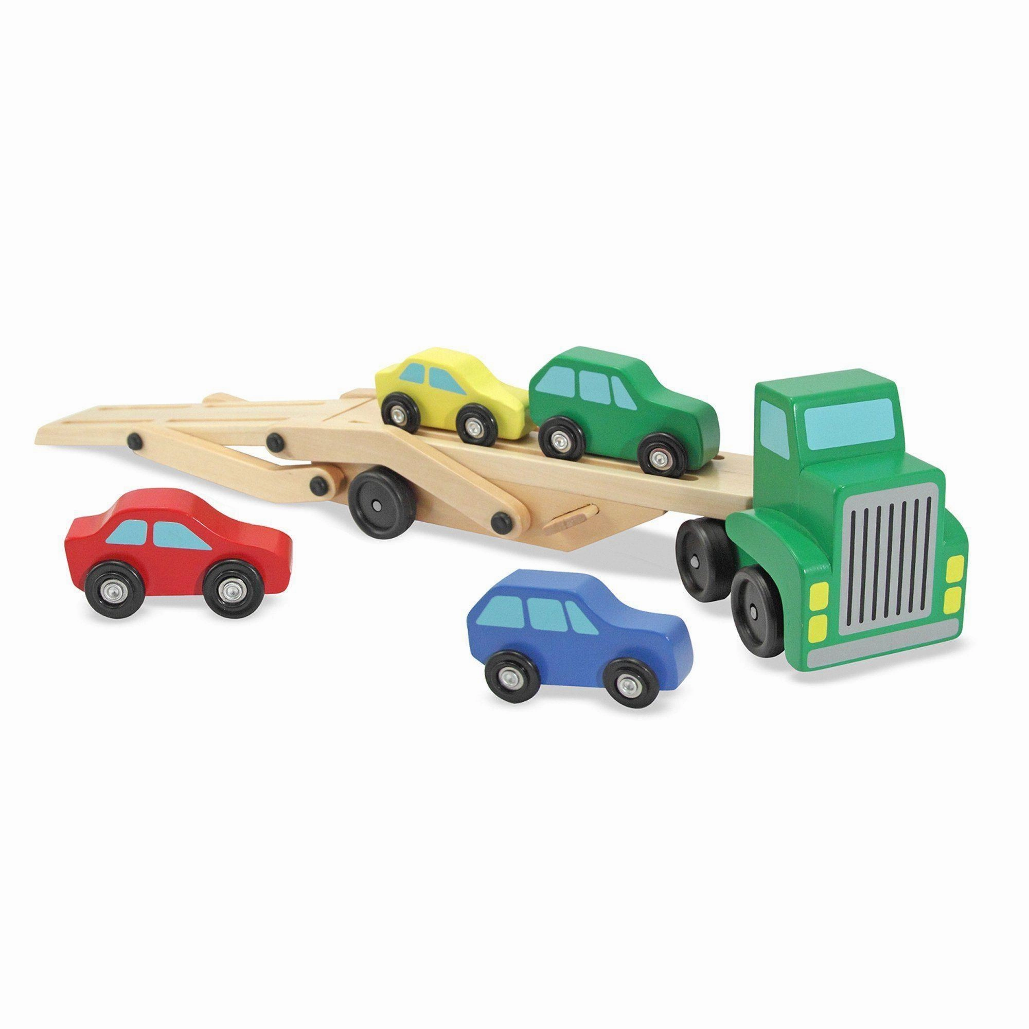 Melissa & Doug 14096 Car Carrier Truck & Cars Wooden Toy Set Hand Sculpted