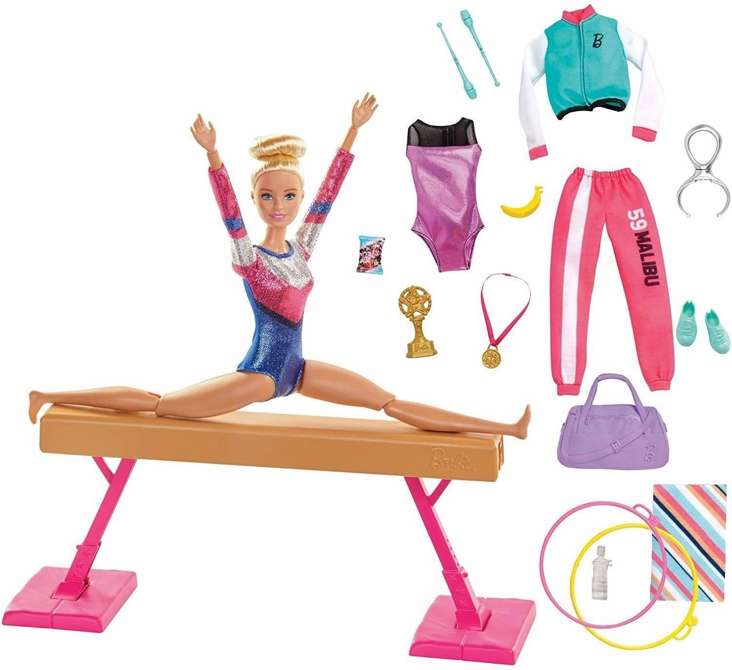Barbie Gymnastics Playset with Doll, Balance Beam, 15+ Accessories Manga Figure