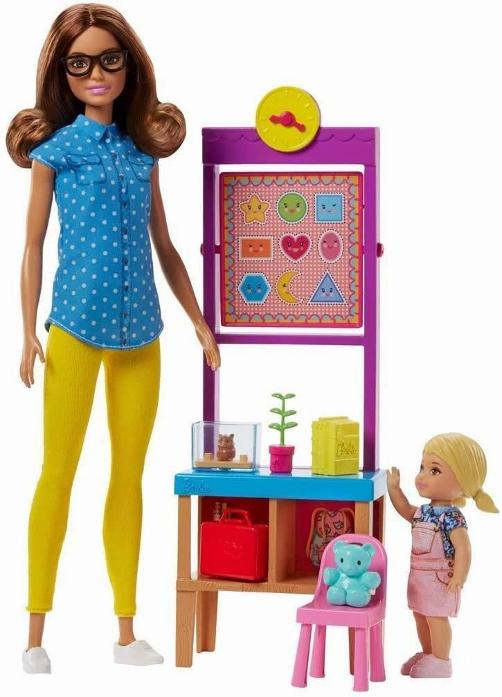 Patio Decor Barbie Teacher Doll with Flipping Blackboard Playset FJB30