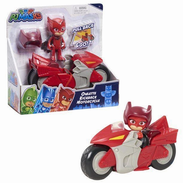 PJ Masks Kickback Motorcycles-Owlette 2 Piece Figure Set Landmark Replica Customizable Toy