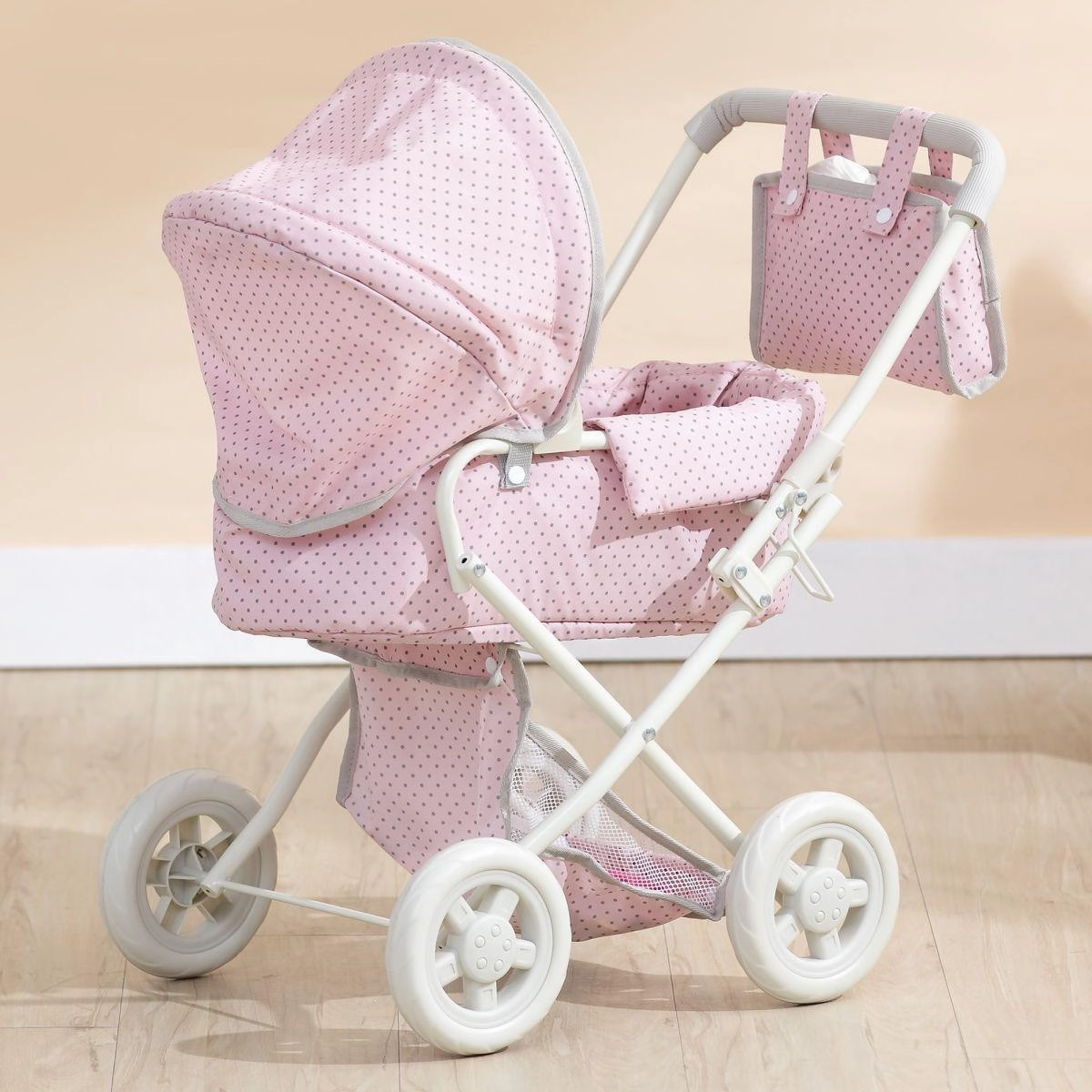 Professional Grade Teamson OL-00003 Dots Princess Baby Doll Deluxe Stroller - Pink & Gray