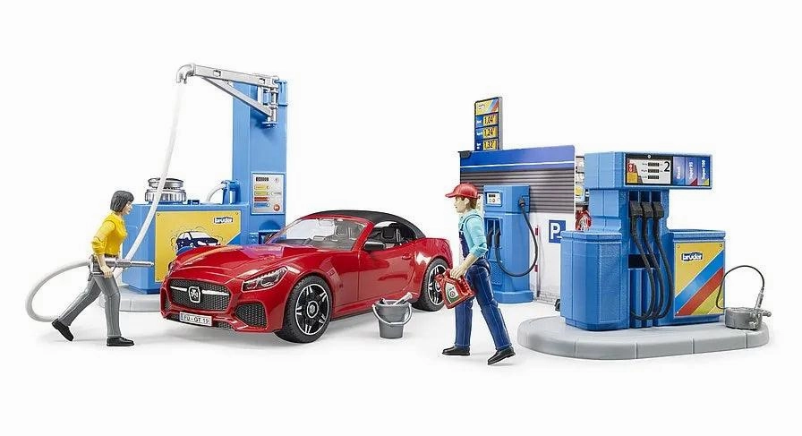 BRUDER Bworld Filling Station with Vehicle and Car Wash Collectible Model