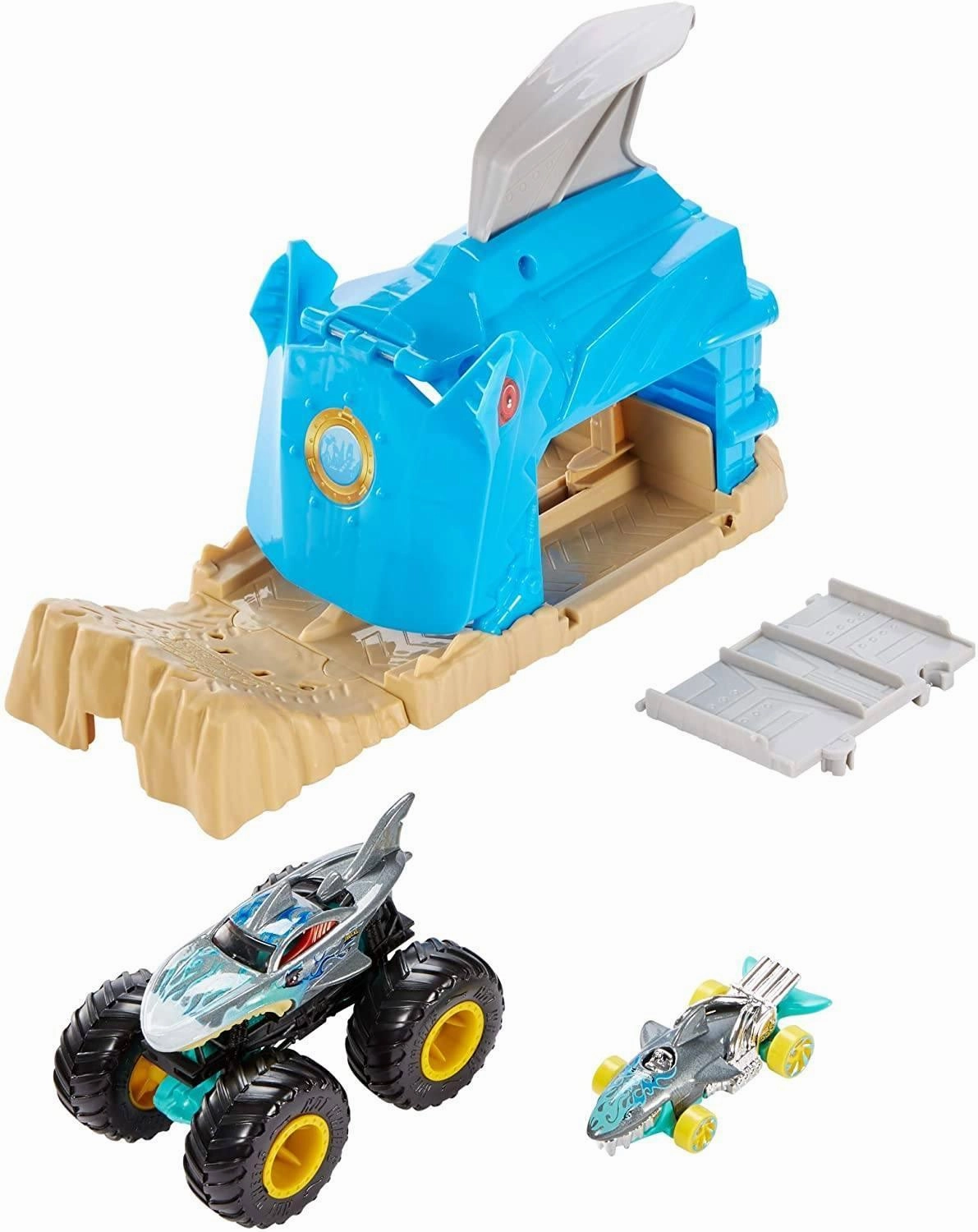 Crafting Story Hot Wheels GKY03 Monster Trucks Pit and Launch Shark Wreak Playset