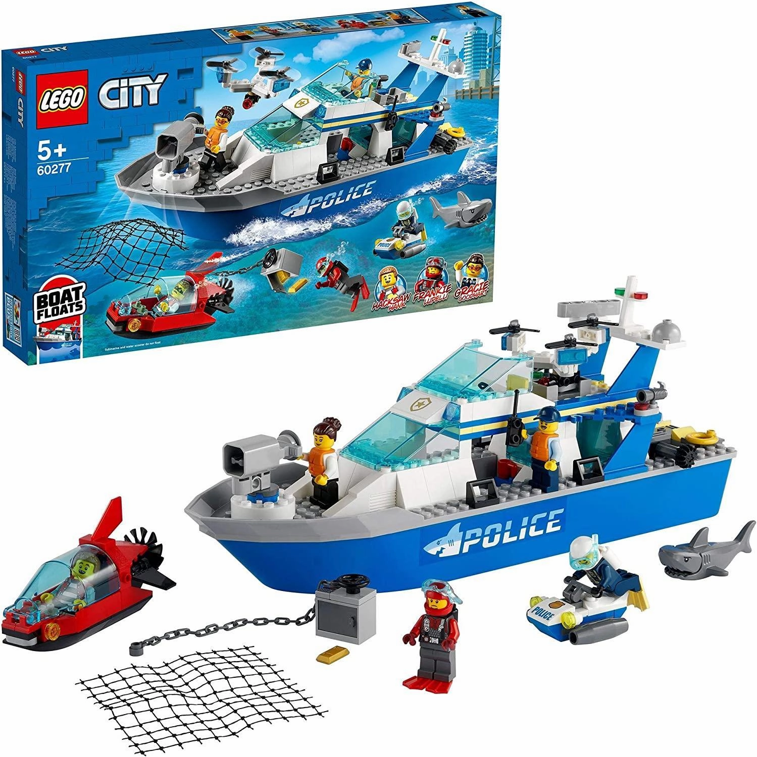 Beginner Friendly LEGO CITY 60277 Police Patrol Floating Boat and Drone