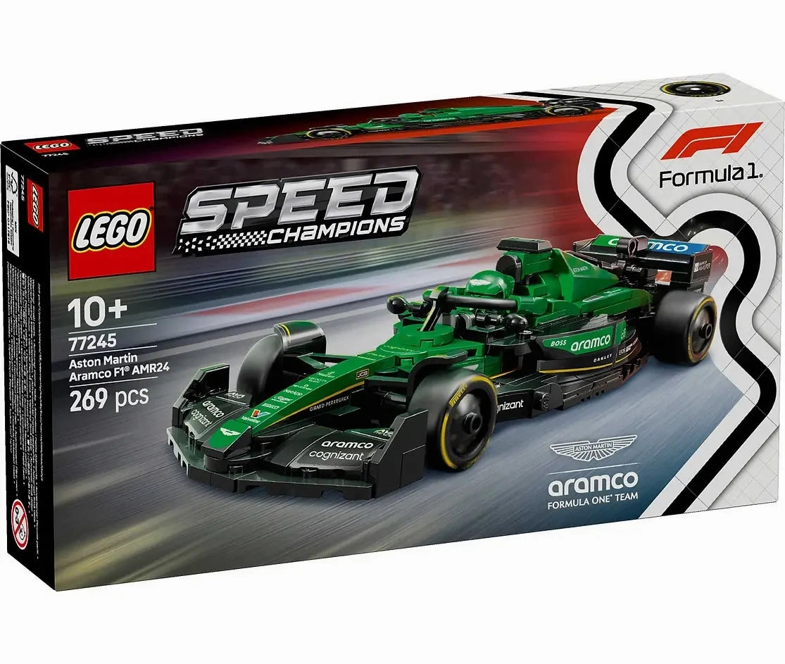LEGO SPEED CHAMPIONS 77245 Aston Martin Aramco F1 AMR24 Race Car Themed Background Pilot Model