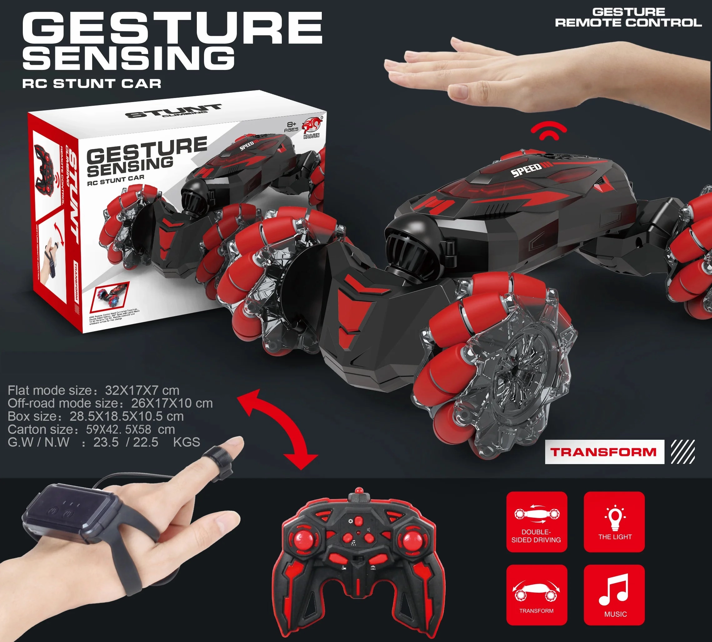 Art Exhibit Gesture Sensing RC Transforming Stunt Car - Assorted Colours