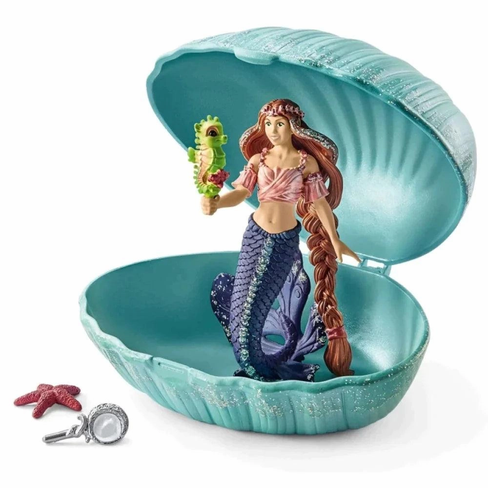 Pop Art Chrome Plated Schleich 70563 Mermaid With Baby Seahorse in Shell Figure