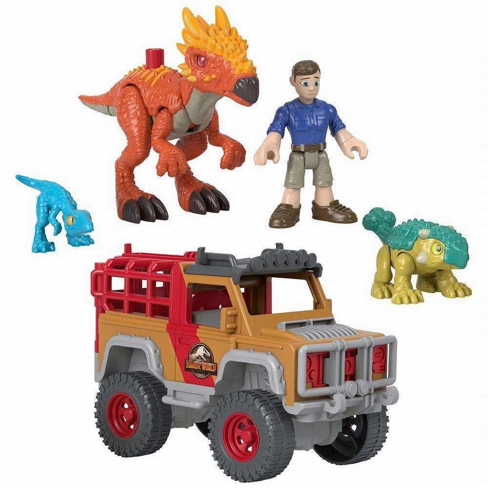 Music Icon Imaginext Jurassic World Camp Cretaceous Vehicle, Figure and Dinos Pack