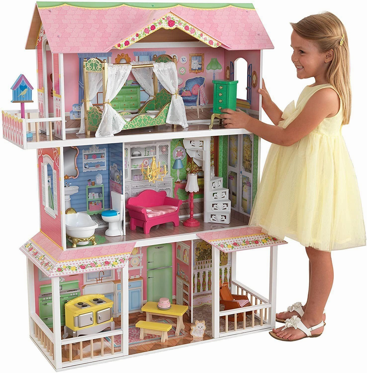 Terrace Accent KidKraft 65851 Sweet Savannah Wooden Dolls House with Furniture