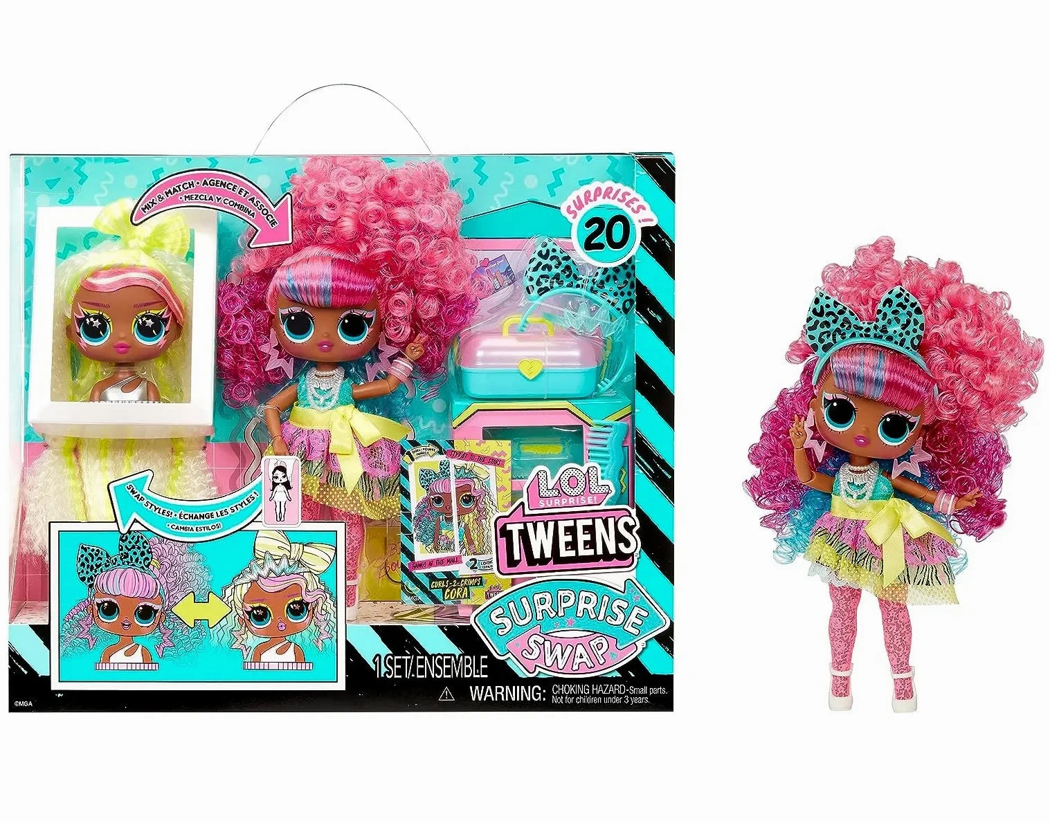 L.O.L. Surprise! Tweens Surprise Swap Curls-2-Crimps Cora Fashion Doll Movie Replica
