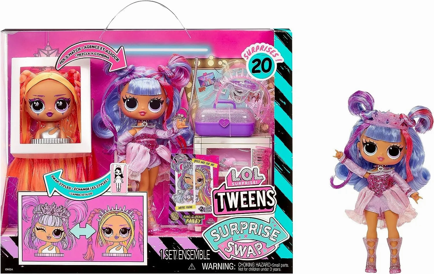 L.O.L. Surprise! Tweens Surprise Swap Fashion Doll Buns-2-Braids Bailey Chibi Model