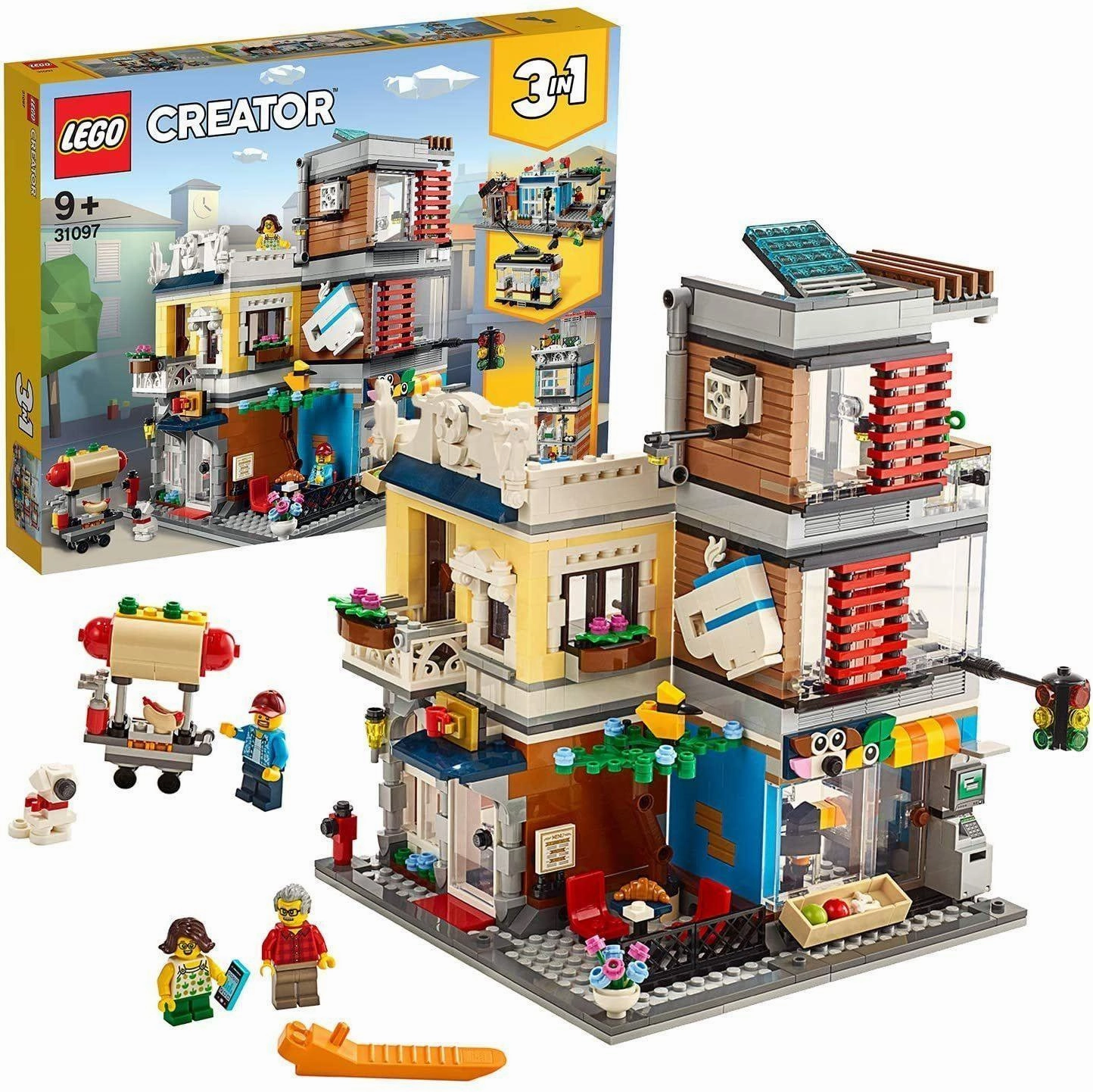 LEGO 31097 CREATOR 3-in-1 Townhouse Pet Shop and Cafe Building Toy Brickset with 3 Minifigures Collecting Community Fantasy Creature