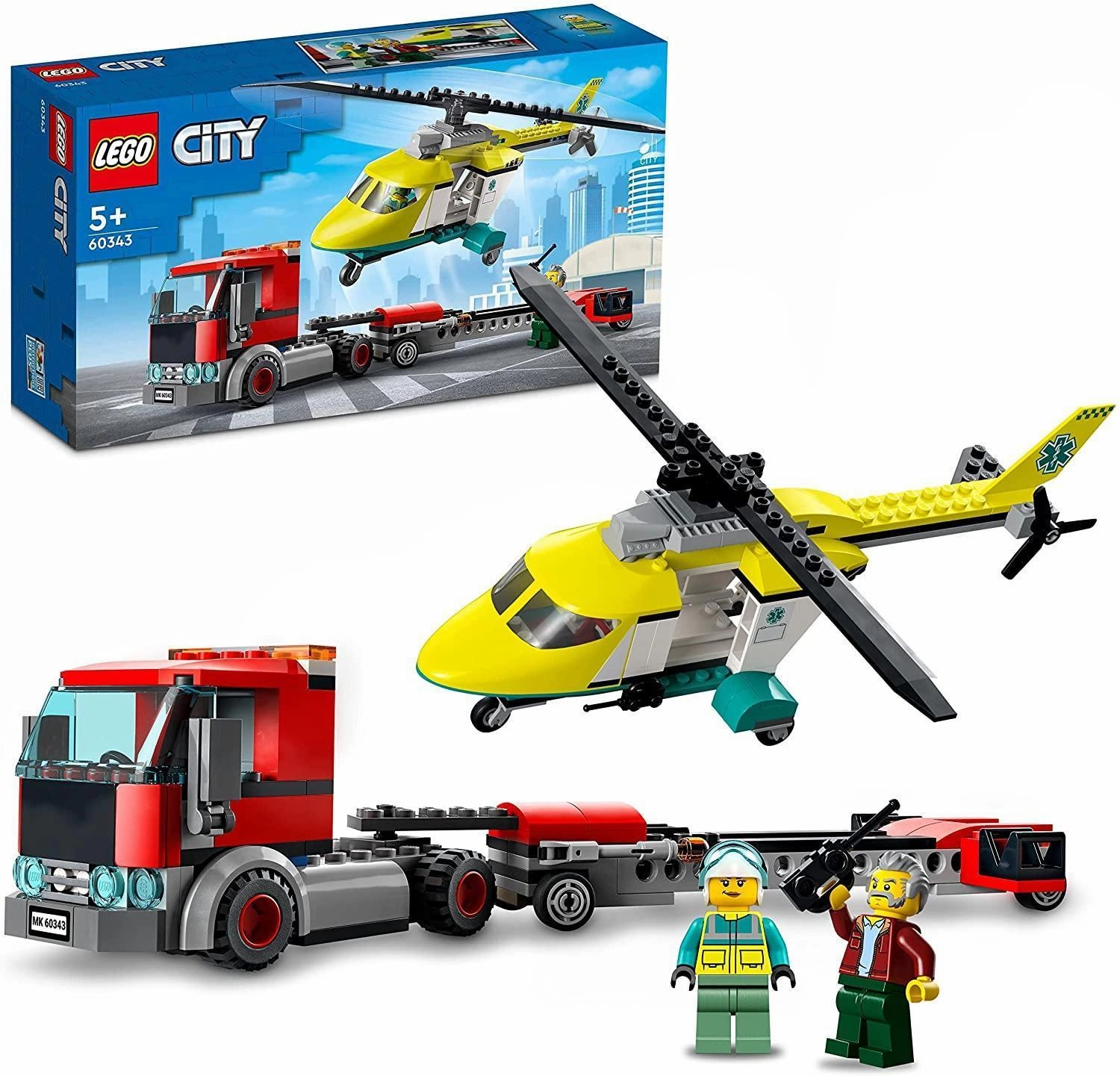 LEGO 60343 City Great Vehicles Rescue Helicopter Transport Truck Action Pose Model Kit