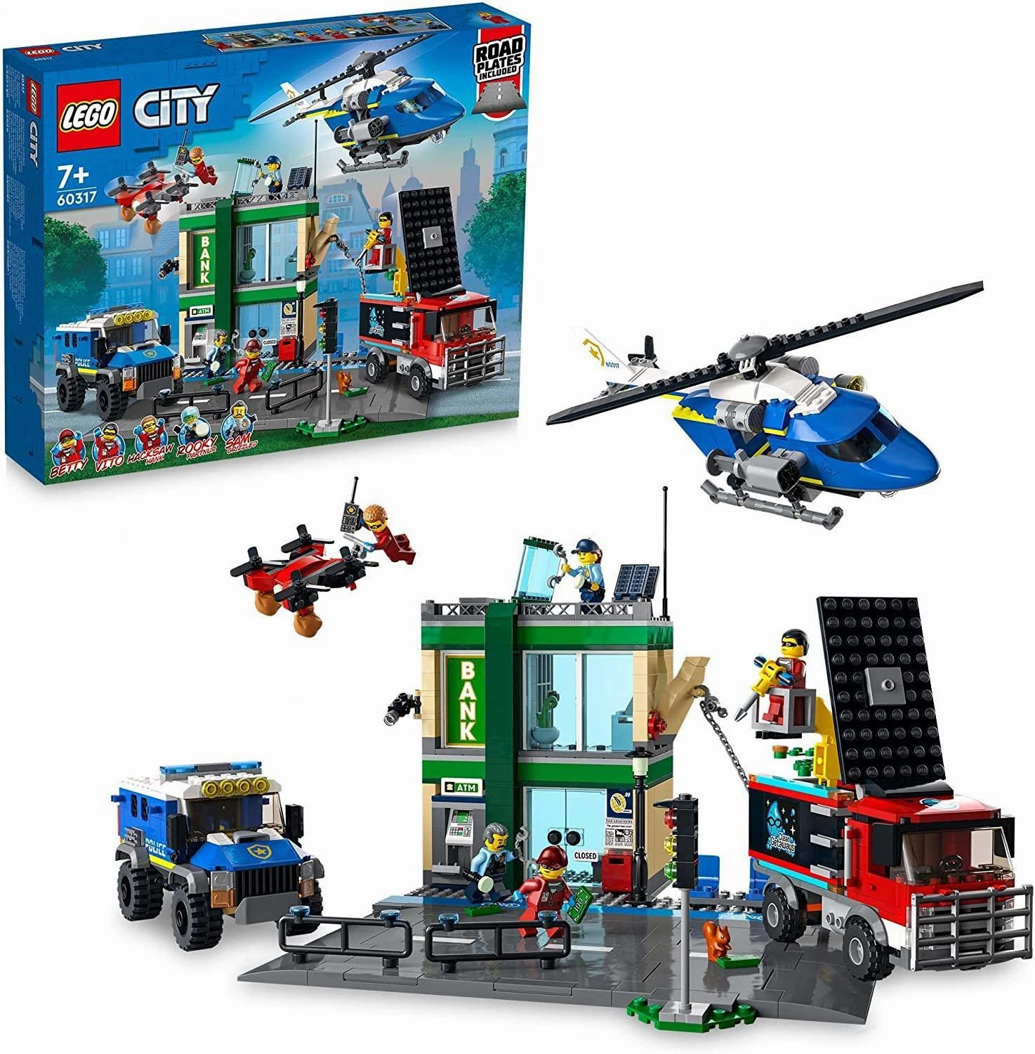 Durable Material LEGO CITY 60317 Police Chase at the Bank