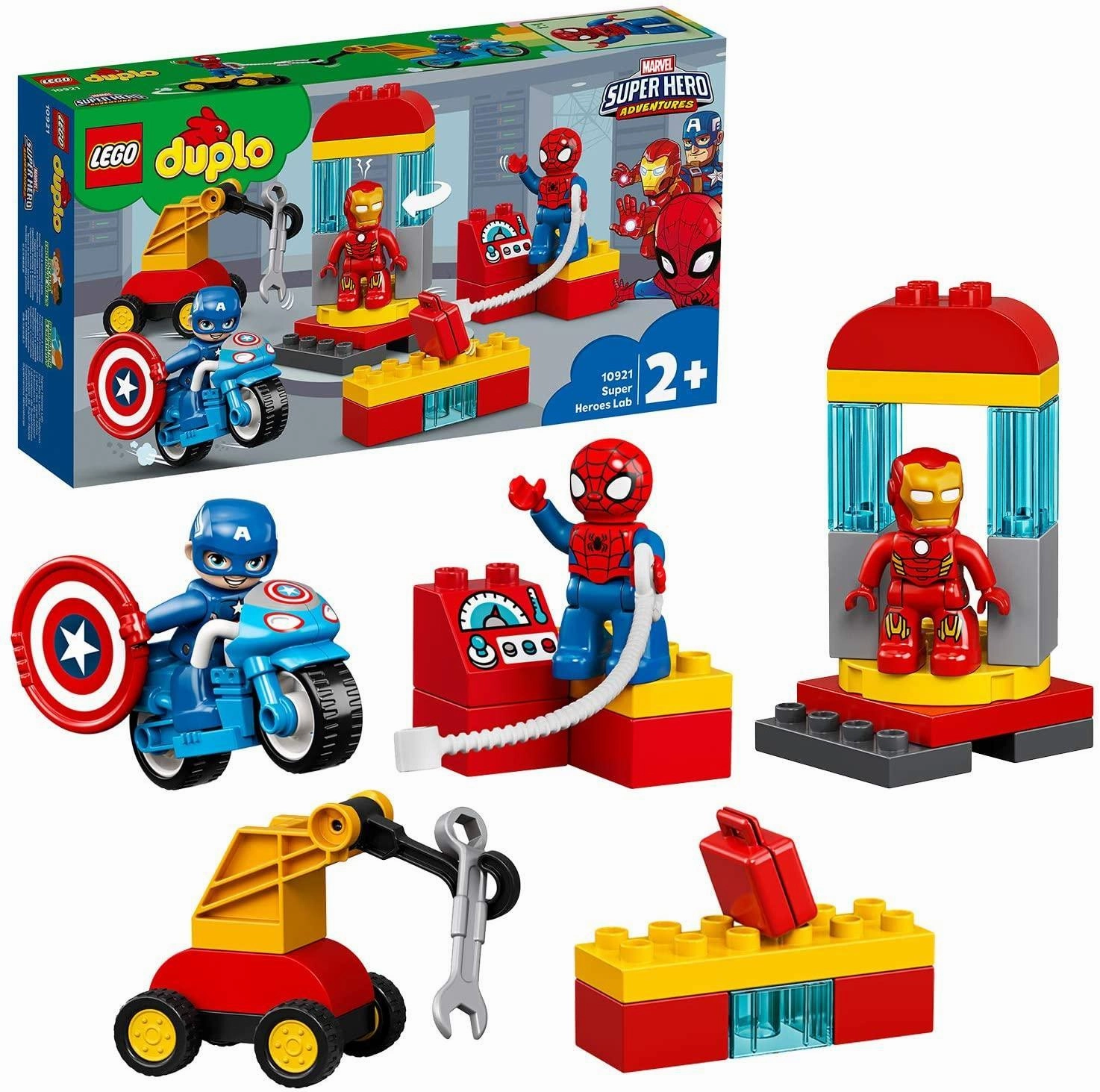 LEGO DUPLO 10921 Marvel Super Heroes Lab with Spiderman, Ironman and Captain America Storytelling Prop Detailed Figure