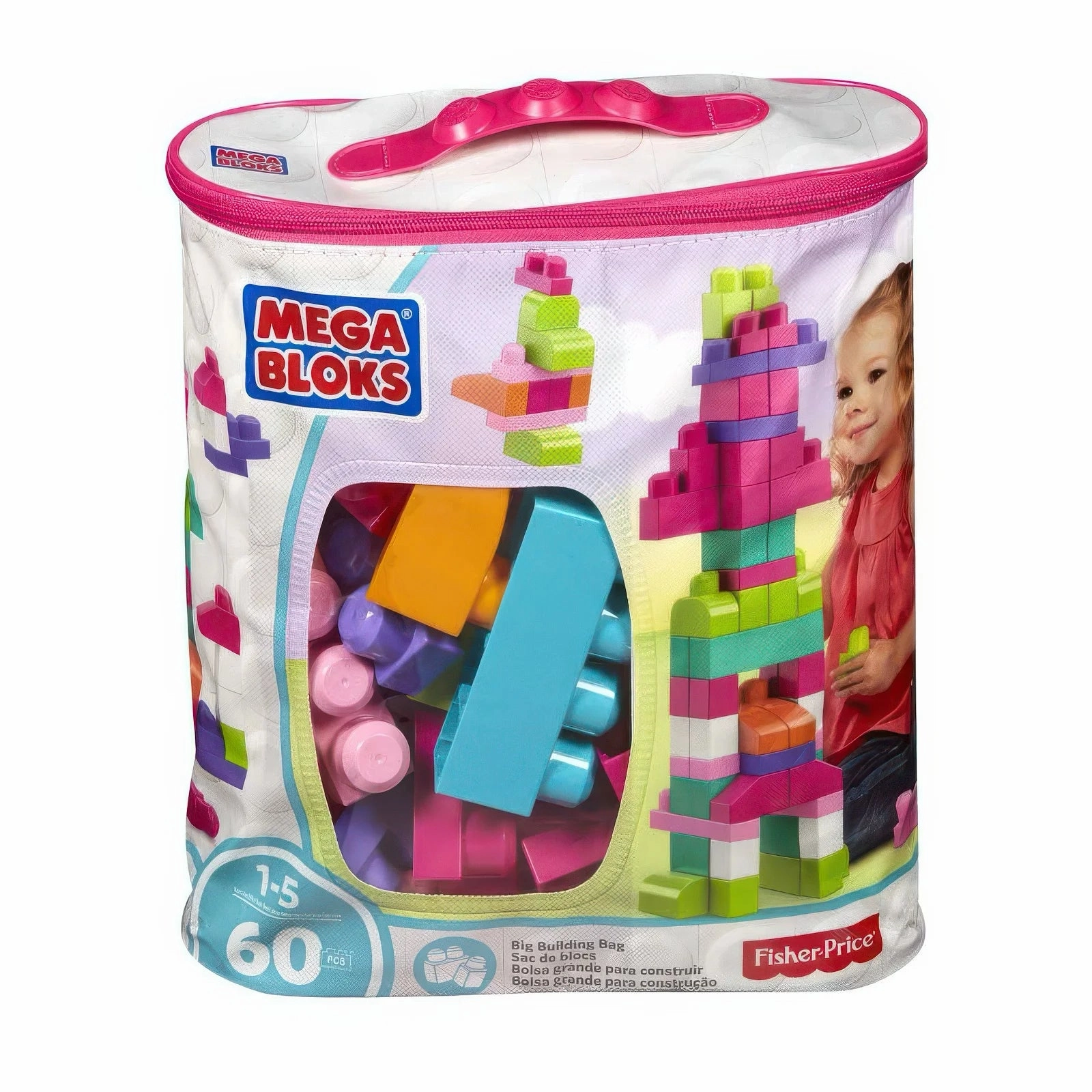Mega Bloks Building Bag 60 Pieces - Pink Vintage Collectible Desktop Hero