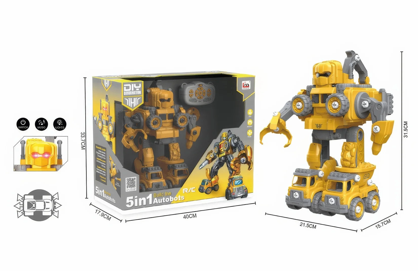 5-in-1 DIY Assemble Deformation R/C Construction Vehicle Posable Replica Vintage Replica