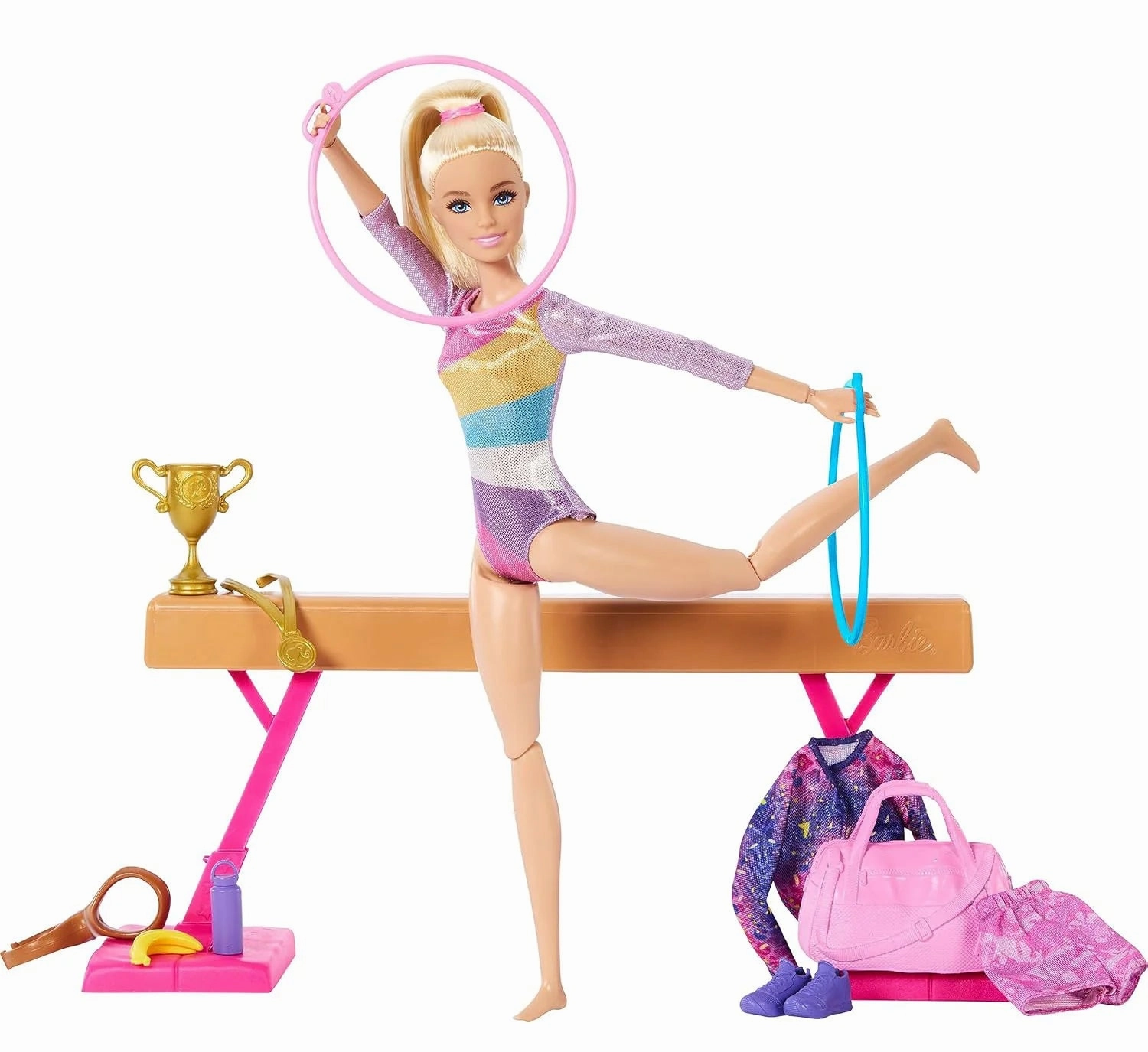 Miniature Art Family Heirloom Barbie Gymnastics Playset with Blonde Gymnast Fashion Doll