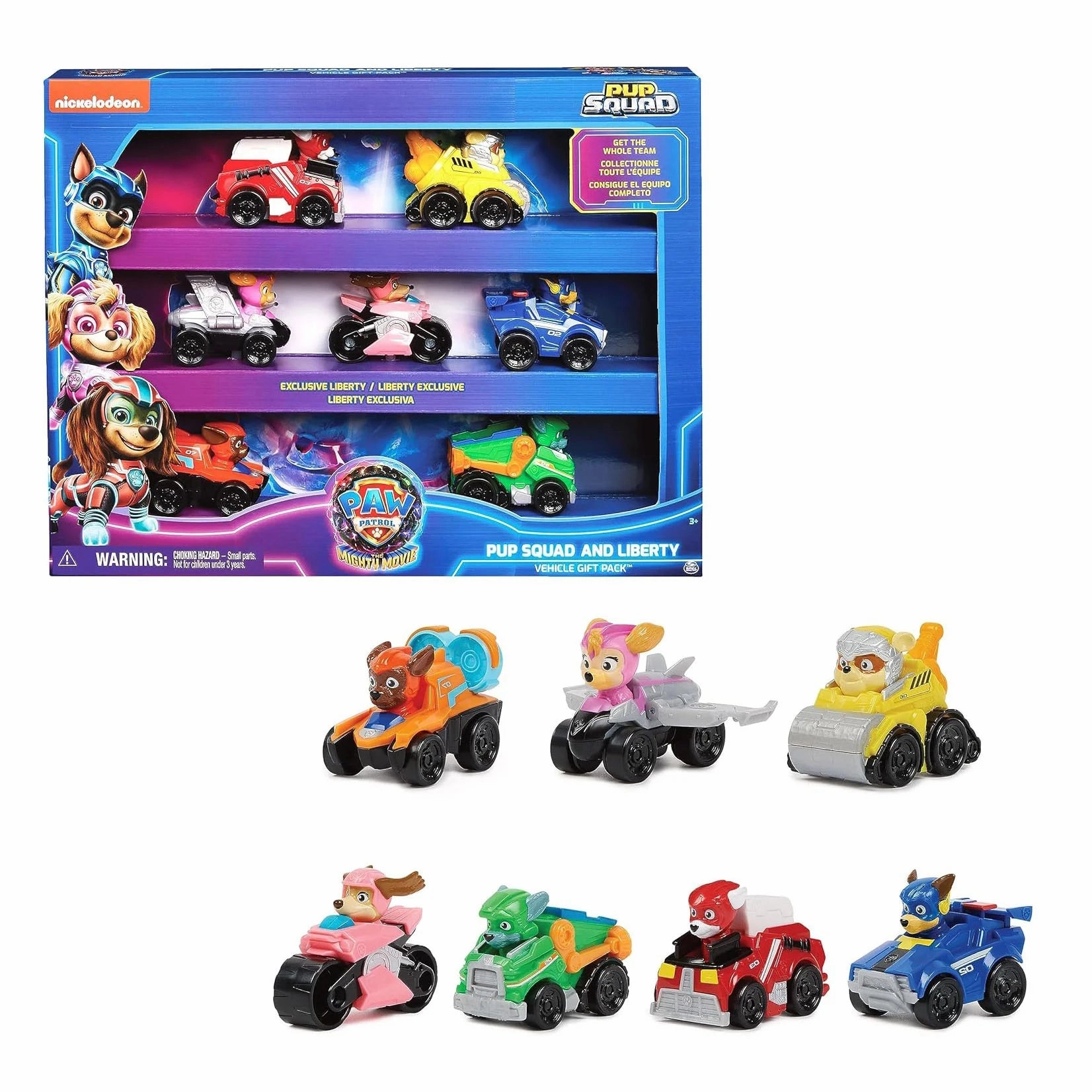 PAW PATROL The Mighty Movie 7 Piece Pup Squad Racers Gift Set All Season Prehistoric Animal
