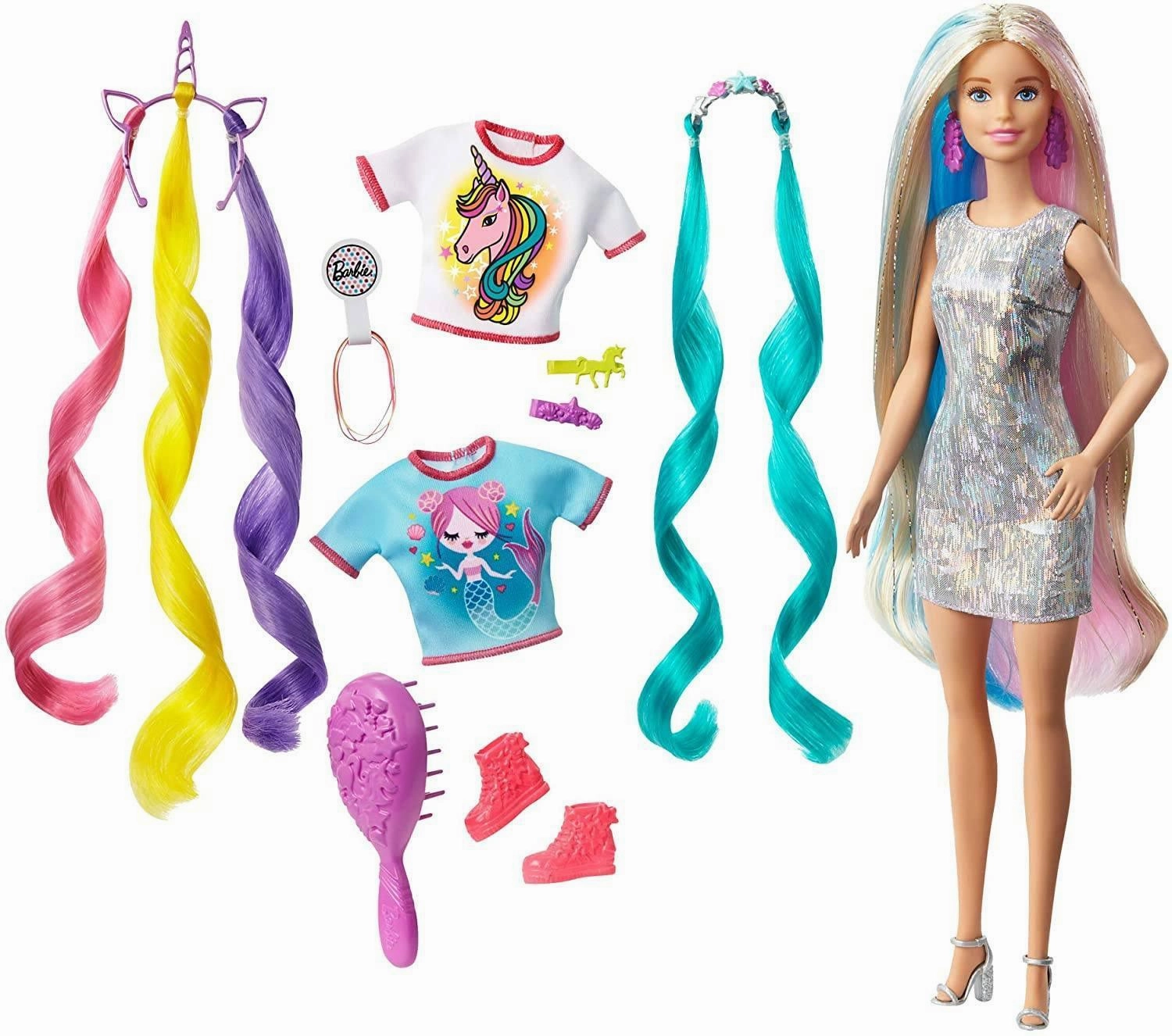 Barbie GHN04 Fantasy Hair Doll with Mermaid & Unicorn Looks Anniversary Present
