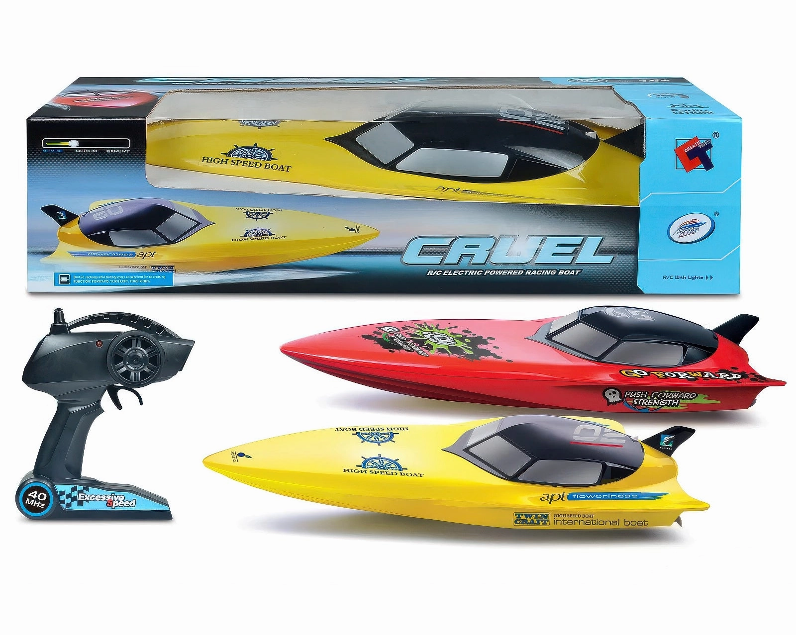 CRUEL High-Speed 2.4 GHz RC Racing Boat 74cm with Lights National Symbol