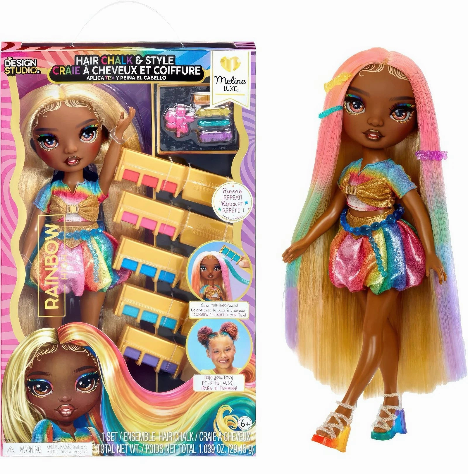 Rainbow High Hair Chalk & Style Fashion Doll - Meline Action Hero Special Release