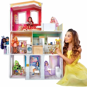 Rainbow High House ?C 3-Story Wooden Doll House with Accessories Sports Figure Desktop Replica
