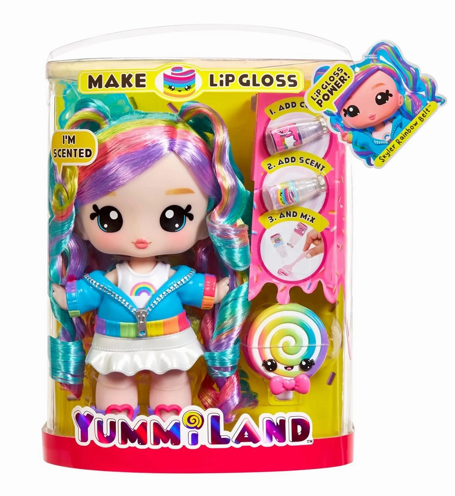 African Art Yummiland Large Doll + Lipgloss Pet- Rainbow (Skyler Rainbow Belt)