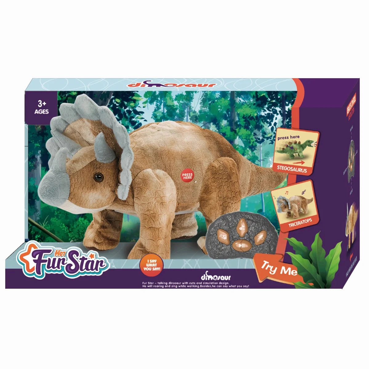 Miniature Statue Remote Controlled Interactive RC Plush Dinosaur Triceratops