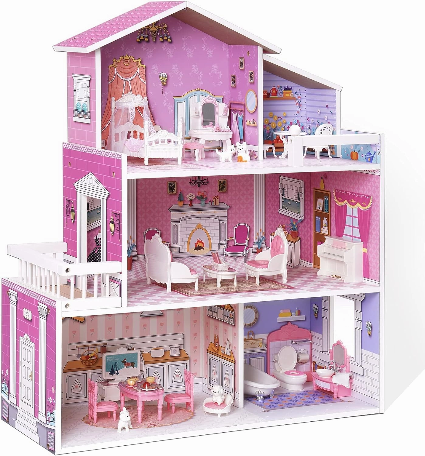 ROBUD Victorian Wooden Dollhouse for with Furniture Sitting Figure Anime Replica