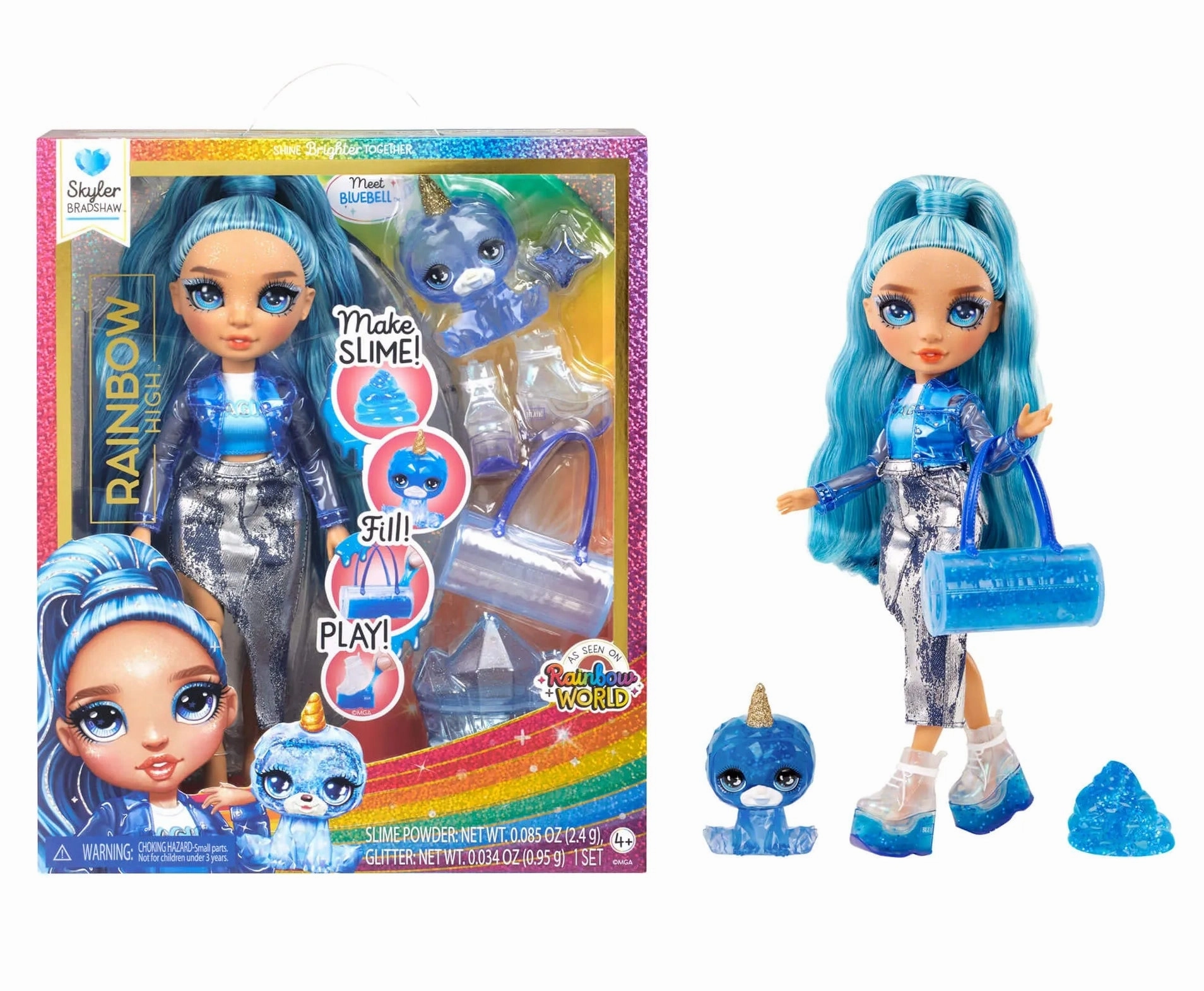 Rainbow High Skyler (Blue) with Slime Kit & Pet Fictional Hero Spring Gift