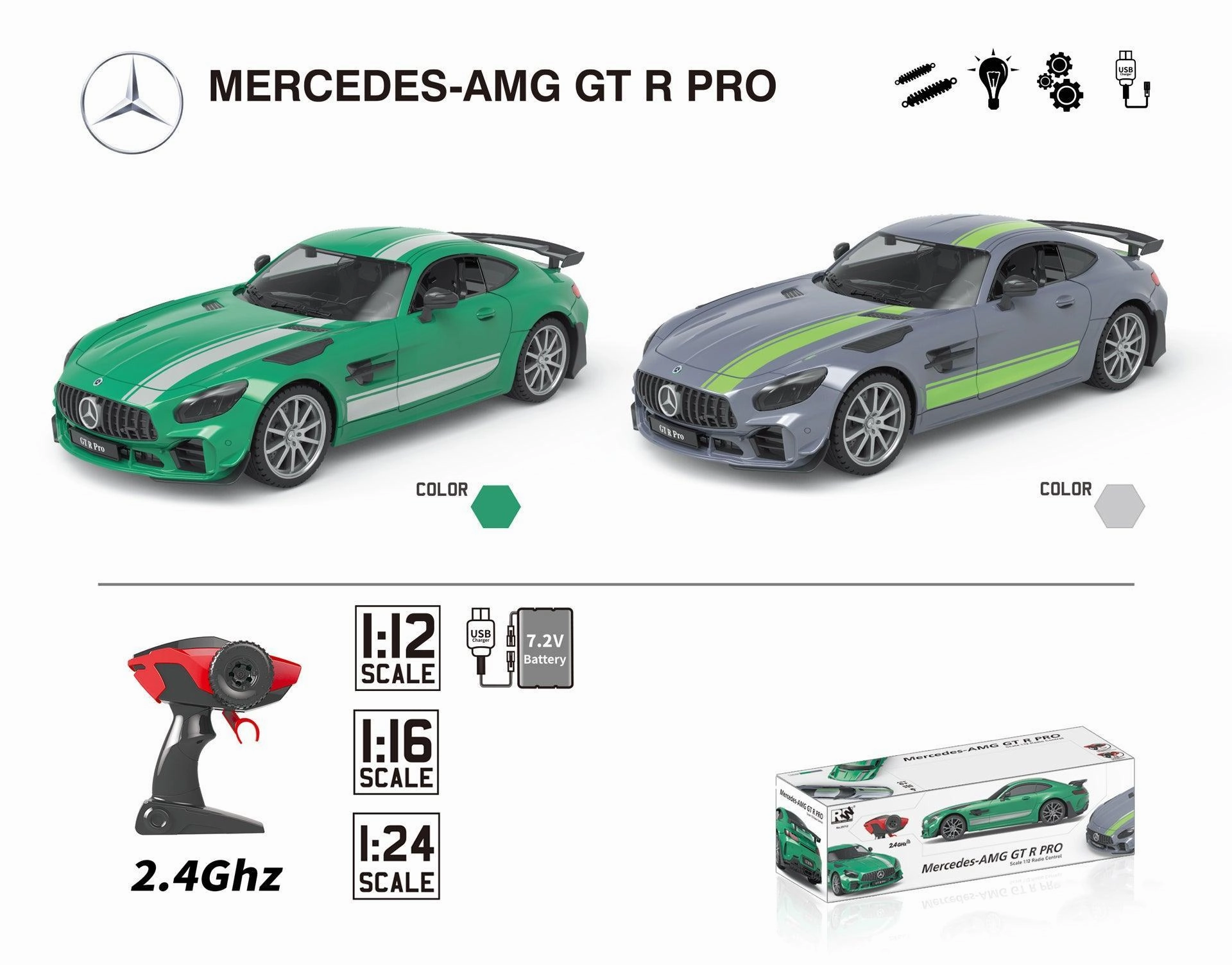 MERCEDES-AMG GT R Pro  Remote Control Car with Lights 1:16 Scale National Symbol
