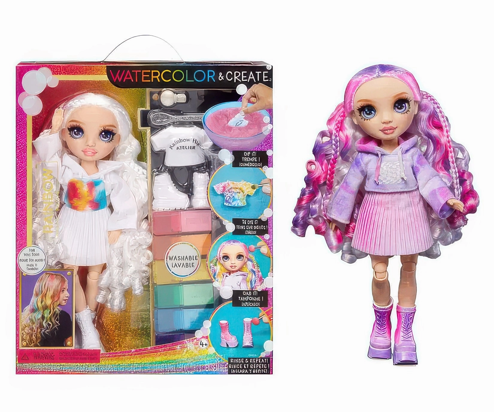 Superhero Toy Rainbow High Watercolour & Create Fashion DIY Doll - Purple Eyes