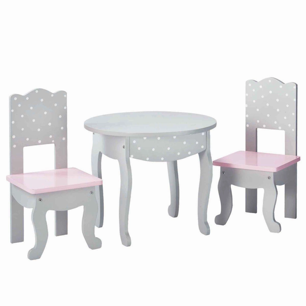 Inclusive Toy Teamson USA TD-0208AG Polka Dots Princess 18" Doll Table & 2 Chairs Set - Gray