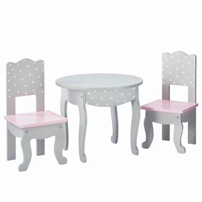 Inclusive Toy Teamson USA TD-0208AG Polka Dots Princess 18" Doll Table & 2 Chairs Set - Gray