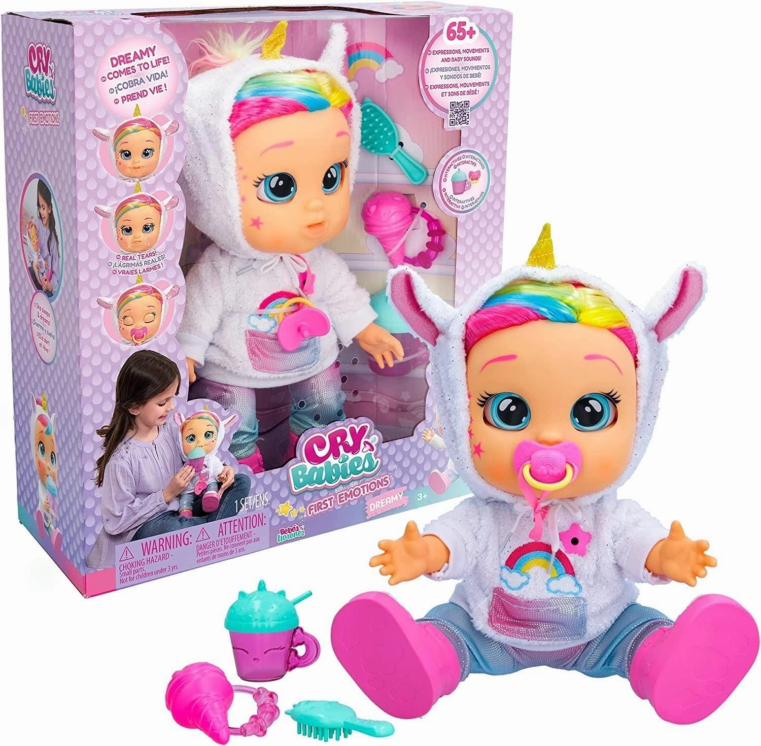 CRY BABIES First Emotions Dreamy Interactive Baby Doll Hand Sculpted Robot Design
